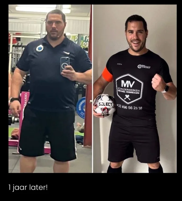 Voor- en nafoto van Shane, 31: 9 maanden, 20 kg kwijt